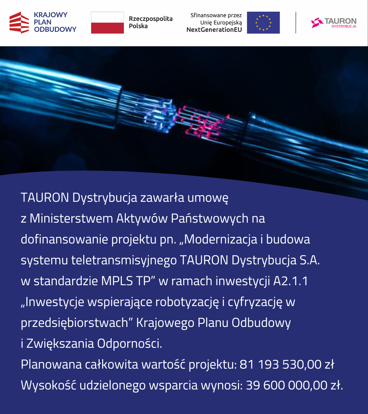 Dzięki środkom z KPO Tauron Dystrybucja wdroży system teletransmisyjny  MPLS TP 
