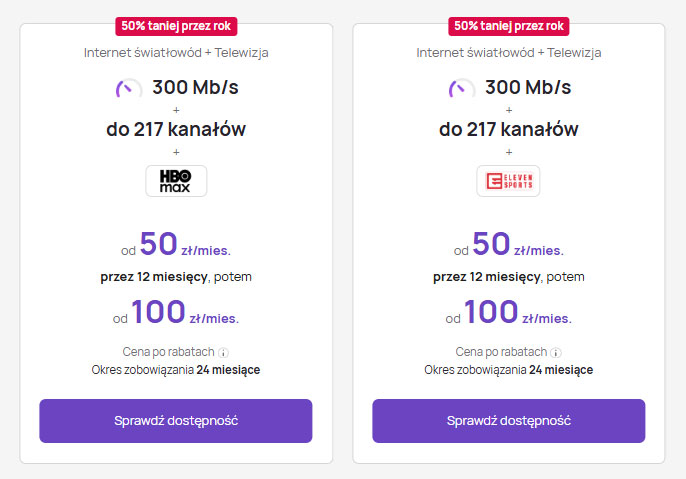 Nowa promocja pakietu światłowodu z telewizją za 50 zł przez rok w Playu